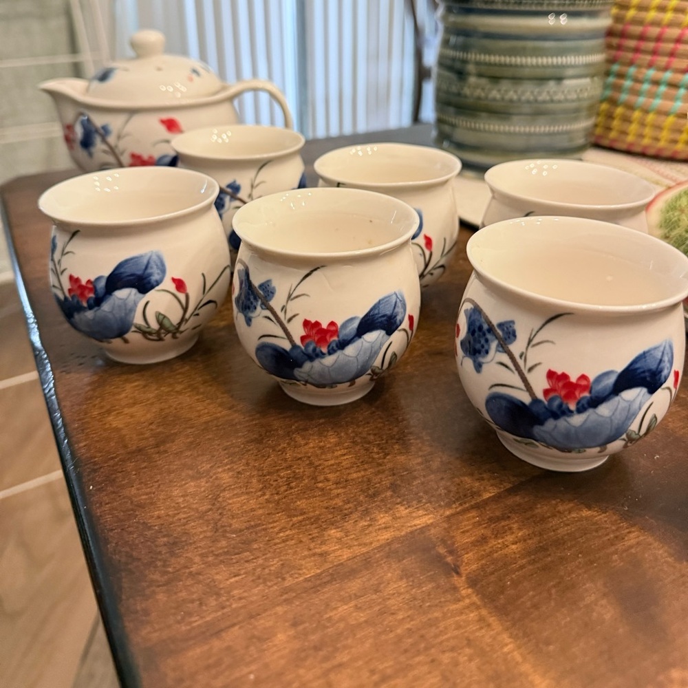 tea set ceramic teapot with 6 tea cups